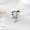 Exquisite silver heart key cartilage piercing with bow and micro-set cubic zirconia - White (A1087-1#) / Single Piece