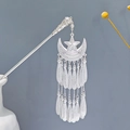 Silver celestial hair stick with moon and star pendants and metal teardrop tassels - Crescent Moon Pentagram Tassel (F334)