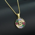 Colorful 26-letter B pendant necklace with gold plating and multicolor cubic zirconia - Gold Plated Rainbow Zirconia Letter B