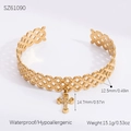 Gold hollow cross charm bracelet with cubic zirconia, waterproof and hypoallergenic - Hollow Cross Bracelet (SZ61090)