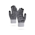 Grey knit winter gloves with touchscreen fingertips and elastic ribbed cuffs for women - Gray