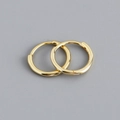 Detailed macro view of polished gold S925 sterling silver hoop earrings with huggie closure - 10mm Inner Diameter (Gold)