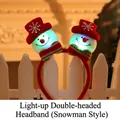 Festive glowing Christmas headband with snowman characters and red green bows for holiday party - LED Dual (Snowman)