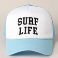 Casquette trucker en filet bleu clair et blanc avec broderie SURF LIFE pour protection solaire - Taille unique / Bleu Ciel & Blanc