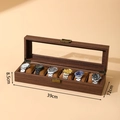 Caja para relojes vintage de cuero PU veta de madera marrón con 6 ranuras y tapa clara - Caja de reloj larga de 6 ranuras de PU con veta de madera (con almohadas suaves)