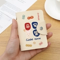 Cream faux leather anti-RFID card holder with silver snap button and lucky text - 24 Slots / RFID Peace&Joy