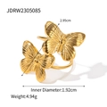 Detail view of 18k gold plated butterfly ring with 1.92cm diameter and 4.94g weight - Double Butterfly Open Ring (JDRW2305085)