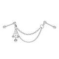 Silver stainless steel industrial barbell featuring double chains and round bead charms - Three Steel Balls Style