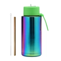 Detail of 1L iridescent tumbler with green lid, golden straw and cleaning brush set - 1000ml / Plating Iridescent Style A