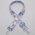 Correa de bolso ajustable de 38mm de ancho con diseño floral azul y violeta y clips plateados - Estilo 645 Gancho Plateado
