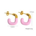 U-shaped stainless steel pink enamel earrings with golden finish for women - Pink (YTE2410500-2)