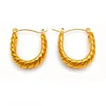 U-shaped twisted hoop earrings in 18k gold plated stainless steel, 28x24mm size - Gold Twisted Spiral Earrings (TE19135-Gold)