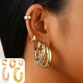 Ensemble de boucles d'oreilles dorées et manchette avec détails chaîne argent - Ensemble de Boucles d'Oreilles Liées Larges Or (4672)