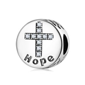 Charm Hope in argento sterling S925 con croce in zircone bianco e scritte incise a mano - Speranza