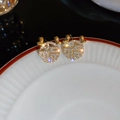 Detail of gold-plated Fu character antler earrings with pavé-set cubic zirconia crystals - Silver Needle - Gold Fu Character Deer Antler Stud Earrings