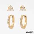 Set di orecchini a lobo in zircone a trifoglio dorato e piccoli cerchi da donna - Set di orecchini a bottone e a cerchio oro (KD3217)