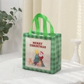 Green plaid Christmas gift bag with Santa and reindeer patterns for holiday presents - Non-Woven Fabric / 5002-4 Green Plaid Santa Claus (23x22x11)