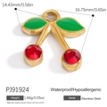 Pendentif cerise en acier doré avec cristal rouge et détails de feuilles émaillées - Cerise/Acier Inoxydable Rouge