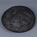 Close-up of the black hollow knit texture on this breathable beret for women - M / Black