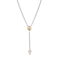Detail of lavender crystal bead rosary with 18K gold plated Mary medal and cross pendant - Gold Light Purple Chain