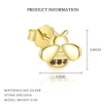 925 silver bee earrings with black zircon, 0.7cm x 0.65cm gold finish stud - 925 Silver / Bee - Gold / Pair Set