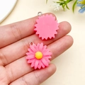 Pink resin daisy flower charms with metal loops for DIY jewelry and keychains - Rose Red