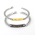 Titanium steel couple bracelet set with One Love One Life engraved metal plates - One Love One Life Engraved Style (ZX099)