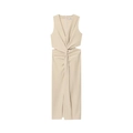 Elegant beige sleeveless midi dress with knot detail and side cut-outs in a minimalist style - XS / Apricot
