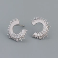 Silver S925 crescent stud earrings with cubic zirconia and spiked metallic design - Platinum Silver (with Plastic Ear Nuts)