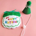 Detail of green pet birthday bib with embroidery and matching party hat for cats and dogs - Green Bow Set