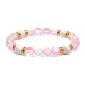Bracciale con pietre occhio di gatto rosa e roccia vulcanica bianca e inserti dorati - 310 Pietra di Luna Rosa e Pietra Lavica Bianca
