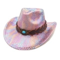 Iridescent pink purple snakeskin western cowboy hat with turquoise gemstone band - M (56-58cm) / Pink