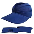 Women's royal blue sun visor hat with pleated breathable fabric and wide brim - One Size / Sapphire Blue