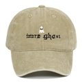 Gorra de béisbol de algodón lavado caqui desgastado con bordado de fantasma blanco - Caqui oscuro