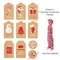 50pcs Christmas gift tags set with classic Santa and snowman patterns and red cotton strings - Style C Mix (50 Tags + 50 Cotton Ropes)