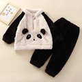 Pigiama per bambini in flanella calda con simpatico panda bianco e nero ricamato - 80cm / Nero e Bianco (Set Panda in Pile senza Tasca)