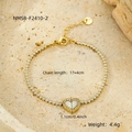 Macro view of gold heart bracelet with mother of pearl inlay and zirconia details - 17+4cm / Gold Heart White MOP(NMSB-F2410-2)
