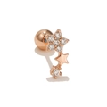 Detail of rose gold triple star ear stud with micro-set zircons and secure screw back - Triple Stars
