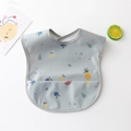 Waterproof baby bib with grey fruit prints and large food catcher pocket - Pu No-wash Abdomen - Blue Fruit / One Size