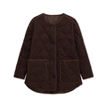 Deep brown quilted jacket with a round neck and large front pockets in a casual fit - XS / Coffee