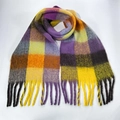 Thick winter scarf with colorful purple, yellow, and orange plaid pattern and fringe - 33# Bright (Purple Yellow Orange Bright Plaid)