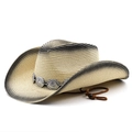 Détail d'un chapeau de cowboy en paille tressée avec dégradé et détails de tournesol - M (56-58cm) / Dégradé Beige Noir