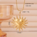 18K gold plated heart sunray pendant necklace with snake chain and sizing dimensions - Sun 2663 (Heart Ray)