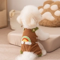 Brown corduroy dog overalls with rainbow embroidery and green trim for pets - Brown Rainbow Thick / S (Recommended weight 1.5-2.5kg)