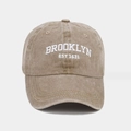 Unisex washed cotton baseball cap with Brooklyn embroidery in vintage khaki style - Khaki