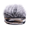 Macro detail shot showing the texture of a grey wig beanie with a camouflage knitted band - One Size / Camouflage Gray Wig