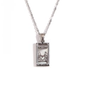Silver Tarot Lovers necklace with rectangular mother of pearl pendant and steel chain - Steel-The Lovers
