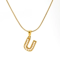 Collier en acier titane doré avec pendentif lettre U serti de perles blanches - Lettre U (SP723G-U)