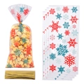 Transparent snowflake OPP gift bags with gold twist ties for Christmas candy packaging - Pack of 100