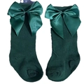 Spanish style children's high socks in dark green with large satin bow decoration - Large Bow (Dark Green Socks)